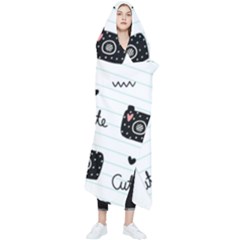 Cute Cameras Doodles Hand Drawn Wearable Blanket by Sapixe