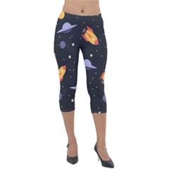 Cosmos Rockets Spaceships Ufos Lightweight Velour Capri Leggings 