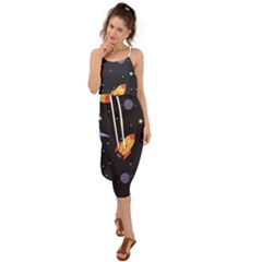 Cosmos Rockets Spaceships Ufos Waist Tie Cover Up Chiffon Dress