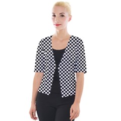 Black And White Checkerboard Background Board Checker Cropped Button Cardigan