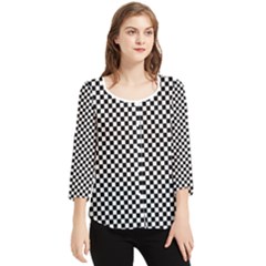 Black And White Checkerboard Background Board Checker Chiffon Quarter Sleeve Blouse by Sapixe