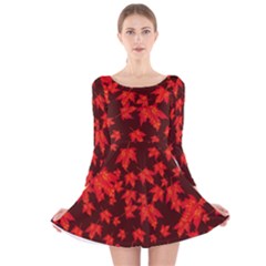 Red Oak And Maple Leaves Long Sleeve Velvet Skater Dress by Daria3107