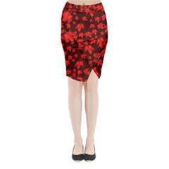 Red Oak And Maple Leaves Midi Wrap Pencil Skirt