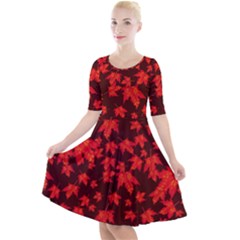 Red Oak And Maple Leaves Quarter Sleeve A-line Dress by Daria3107