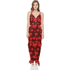 Red Oak And Maple Leaves Sleeveless Tie Ankle Jumpsuit