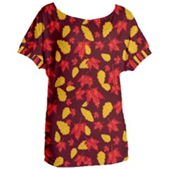 Autumn Pattern,oak And Maple On Burgundy Women s Oversized Tee by Daria3107