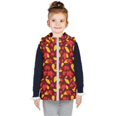 Autumn Pattern,oak And Maple On Burgundy Kids  Hooded Puffer Vest by Daria3107