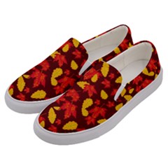 Autumn Pattern,oak And Maple On Burgundy Men s Canvas Slip Ons by Daria3107