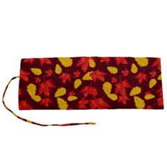 Autumn Pattern,oak And Maple On Burgundy Roll Up Canvas Pencil Holder (s)