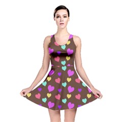 Colorfull Hearts On Choclate Reversible Skater Dress