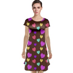 Colorfull Hearts On Choclate Cap Sleeve Nightdress by Daria3107