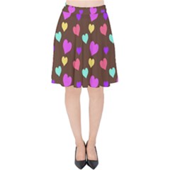 Colorfull Hearts On Choclate Velvet High Waist Skirt by Daria3107