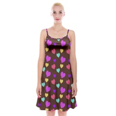 Colorfull Hearts On Choclate Spaghetti Strap Velvet Dress by Daria3107