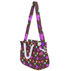 Colorfull Hearts On Choclate Rope Handles Shoulder Strap Bag