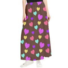 Colorfull Hearts On Choclate Maxi Chiffon Skirt