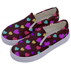 Colorfull Hearts On Choclate Kids  Canvas Slip Ons by Daria3107