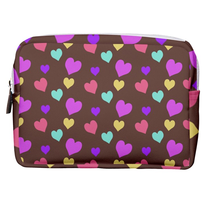Colorfull Hearts On Choclate Make Up Pouch (Medium)