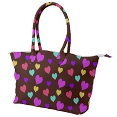 Colorfull Hearts On Choclate Canvas Shoulder Bag by Daria3107