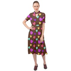 Colorfull Hearts On Choclate Keyhole Neckline Chiffon Dress by Daria3107