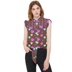 Colorfull Hearts On Choclate Frill Detail Shirt