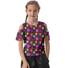 Colorfull Hearts On Choclate Kids  Butterfly Cutout Tee