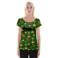 Turtle And Palm On Green Pattern Cap Sleeve Top by Daria3107