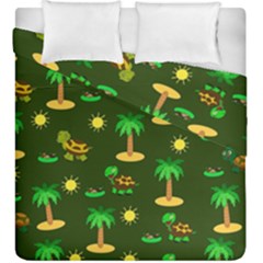 Turtle And Palm On Green Pattern Duvet Cover Double Side (king Size) by Daria3107