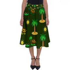 Turtle And Palm On Green Pattern Perfect Length Midi Skirt