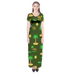Turtle And Palm On Green Pattern Short Sleeve Maxi Dress by Daria3107