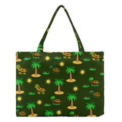 Turtle And Palm On Green Pattern Medium Tote Bag by Daria3107