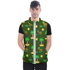 Turtle And Palm On Green Pattern Men s Puffer Vest