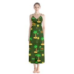 Turtle And Palm On Green Pattern Button Up Chiffon Maxi Dress by Daria3107