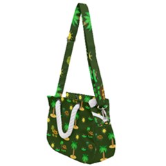 Turtle And Palm On Green Pattern Rope Handles Shoulder Strap Bag by Daria3107