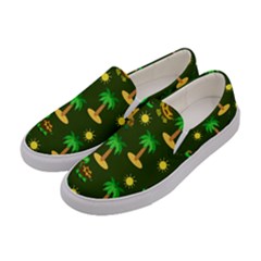 Turtle And Palm On Green Pattern Women s Canvas Slip Ons by Daria3107