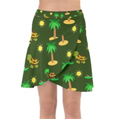 Turtle And Palm On Green Pattern Wrap Front Skirt