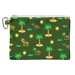 Turtle And Palm On Green Pattern Canvas Cosmetic Bag (xl) by Daria3107