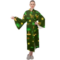 Turtle And Palm On Green Pattern Maxi Velour Kimono by Daria3107