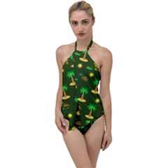 Turtle And Palm On Green Pattern Go With The Flow One Piece Swimsuit