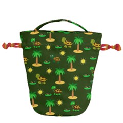 Turtle And Palm On Green Pattern Drawstring Bucket Bag