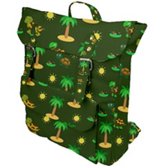 Turtle And Palm On Green Pattern Buckle Up Backpack