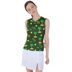 Turtle And Palm On Green Pattern Women s Sleeveless Sports Top by Daria3107