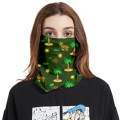 Turtle And Palm On Green Pattern Face Covering Bandana (two Sides) by Daria3107