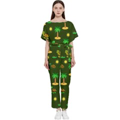 Turtle And Palm On Green Pattern Batwing Lightweight Jumpsuit by Daria3107