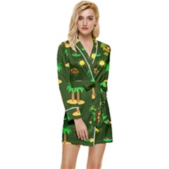 Turtle And Palm On Green Pattern Long Sleeve Satin Robe by Daria3107