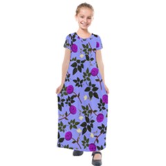 Purple Flower On Lilac Kids  Short Sleeve Maxi Dress by Daria3107