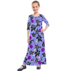 Purple Flower On Lilac Kids  Quarter Sleeve Maxi Dress by Daria3107