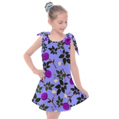 Purple Flower On Lilac Kids  Tie Up Tunic Dress