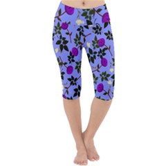 Purple Flower On Lilac Lightweight Velour Cropped Yoga Leggings by Daria3107