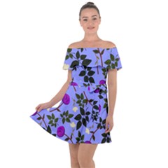 Purple Flower On Lilac Off Shoulder Velour Dress by Daria3107