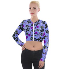 Purple Flower On Lilac Long Sleeve Cropped Velvet Jacket